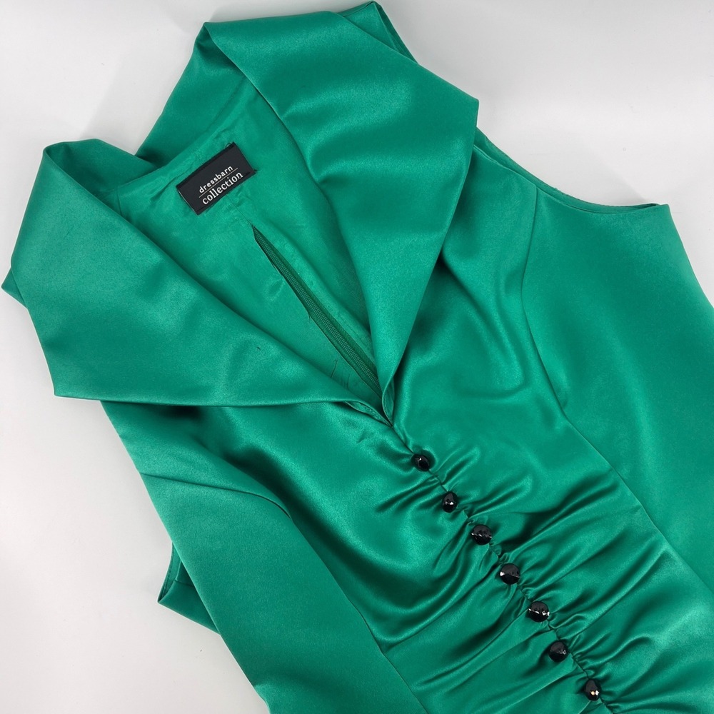Dressbarn Women 8 Vest Top Green Satin Ruched Button Front Vintage Chic Holiday
